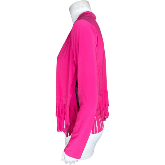 Attitudes by Renee Como Jersey Knit Fringe Cardigan Lipstick Pink X-Small NWT - Picture 5 of 15